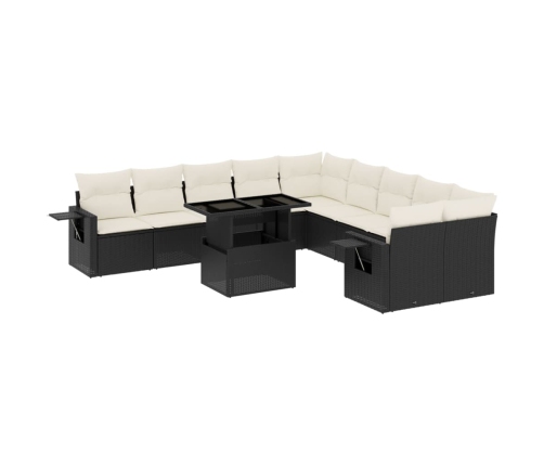 Set de sofás de jardín 11 pzas y cojines ratán sintético negro