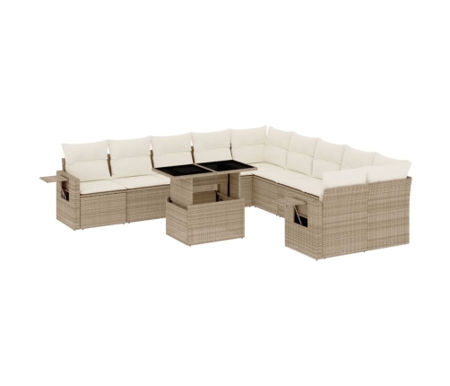 Set de sofás de jardín 11pzas con cojines ratán sintético beige