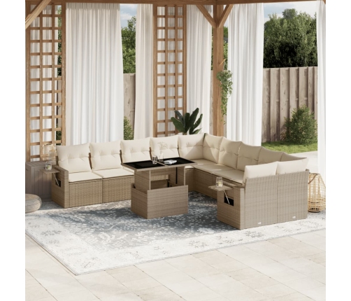 Set de sofás de jardín 11pzas con cojines ratán sintético beige