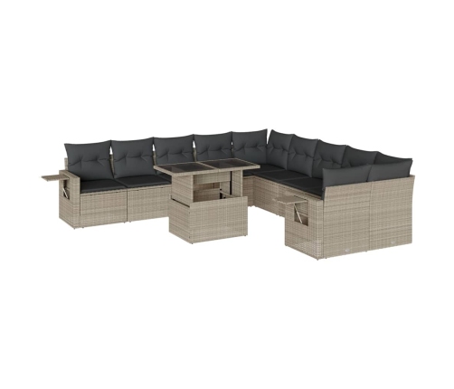 Set de sofás de jardín 11 pzas y cojines ratán sintético gris