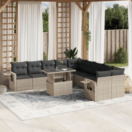Set de sofás de jardín 11 pzas y cojines ratán sintético gris