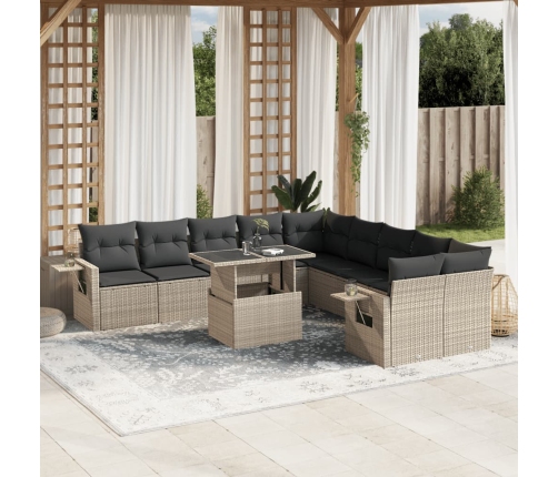 Set de sofás de jardín 11 pzas y cojines ratán sintético gris