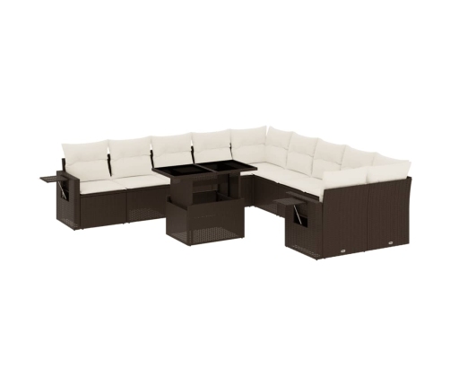 Set de sofás de jardín 11 pzas cojines ratán sintético marrón