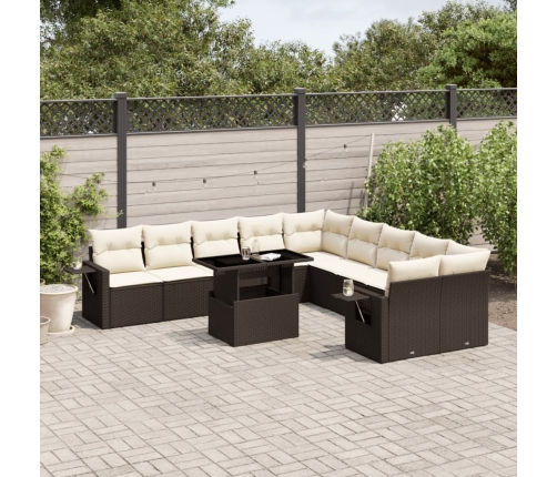 Set de sofás de jardín 11 pzas cojines ratán sintético marrón