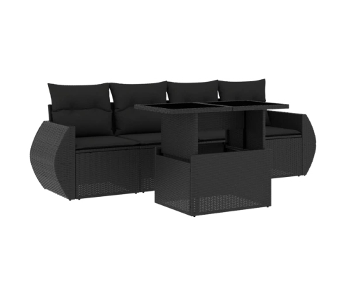 Set de muebles de jardín 5 pzas y cojines ratán sintético negro