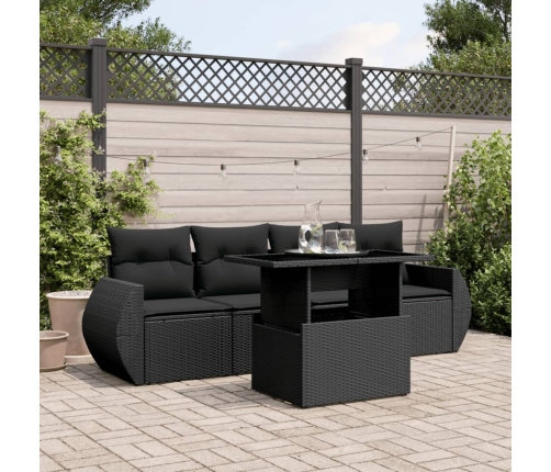 Set de muebles de jardín 5 pzas y cojines ratán sintético negro