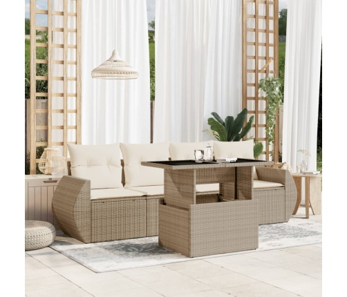 Juego de sofás jardín con cojines 5 pzas ratán sintético beige