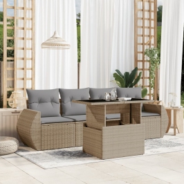 Juego de sofás jardín con cojines 5 pzas ratán sintético beige