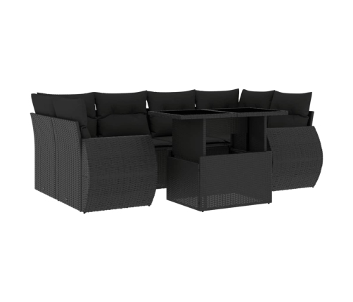 Set de sofás de jardín 7 pzas con cojines ratán sintético negro