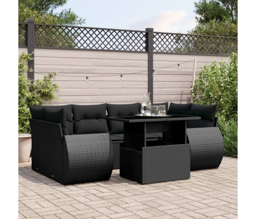 Set de sofás de jardín 7 pzas con cojines ratán sintético negro