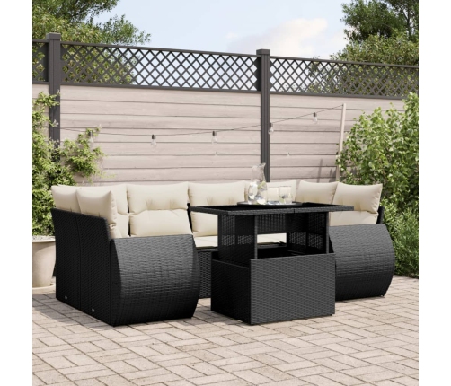 Set de sofás de jardín 7 pzas con cojines ratán sintético negro