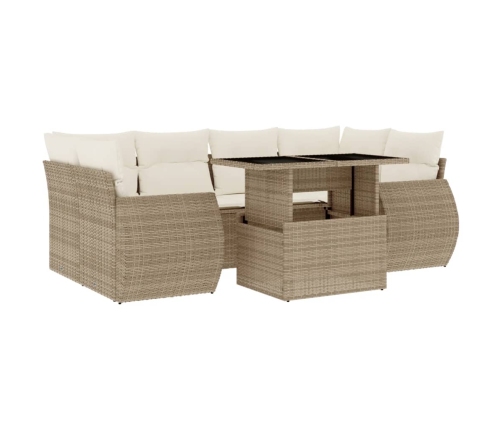 Set sofás de jardín 7 piezas y cojines ratán sintético beige