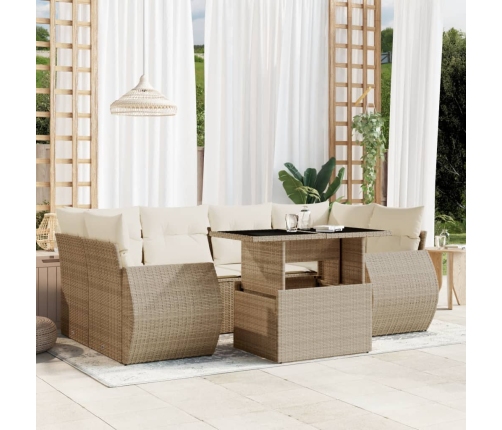 Set sofás de jardín 7 piezas y cojines ratán sintético beige