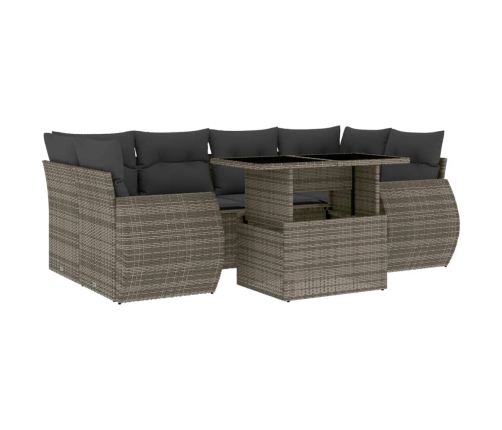 Set de sofás de jardín 7 pzas con cojines ratán sintético gris