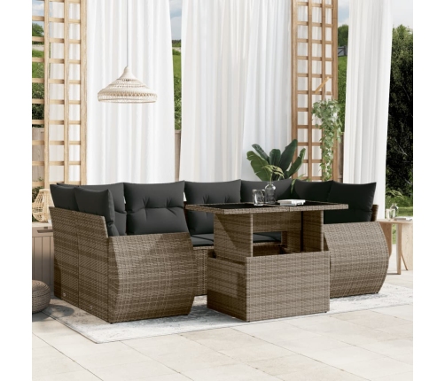 Set de sofás de jardín 7 pzas con cojines ratán sintético gris