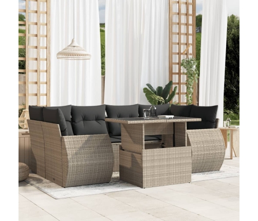 Set de sofás de jardín 7 pzas con cojines ratán PE gris claro