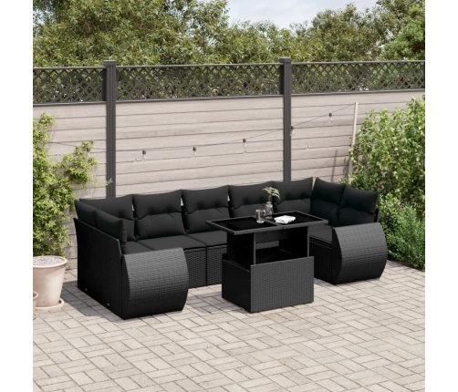 Set de sofás de jardín 8 piezas y cojines ratán sintético negro