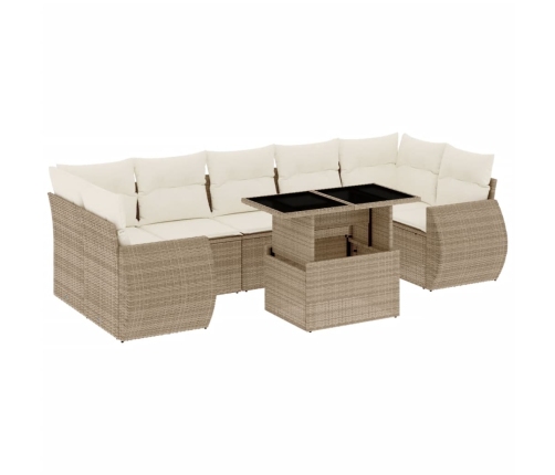 Set de sofás de jardín y cojines 8 piezas ratán sintético beige
