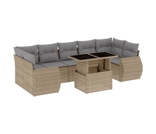 Set de sofás de jardín y cojines 8 piezas ratán sintético beige