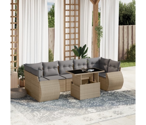 Set de sofás de jardín y cojines 8 piezas ratán sintético beige
