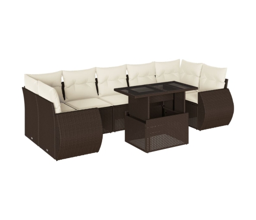 Set sofás de jardín 8 piezas y cojines ratán sintético marrón