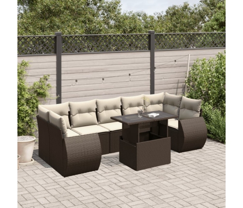Set sofás de jardín 8 piezas y cojines ratán sintético marrón