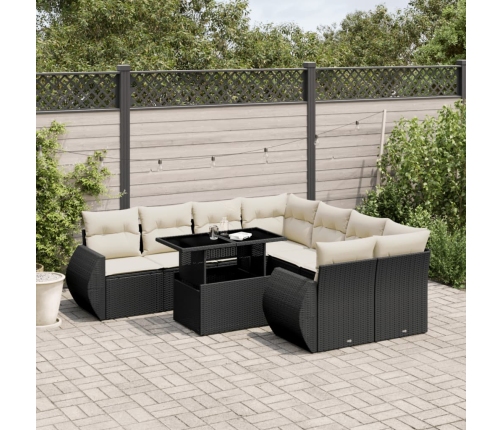 Set de sofás de jardín 8 piezas y cojines ratán sintético negro