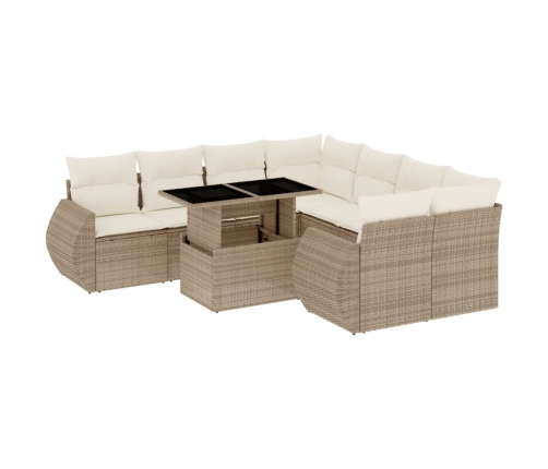 Set de sofás de jardín 9 pzas con cojines ratán sintético beige