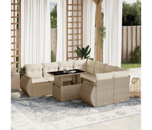 Set de sofás de jardín 9 pzas con cojines ratán sintético beige