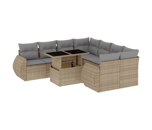 Set de sofás de jardín 9 pzas con cojines ratán sintético beige