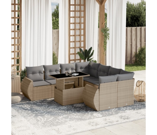 Set de sofás de jardín 9 pzas con cojines ratán sintético beige