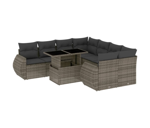 Set de muebles de jardín 9 pzas y cojines ratán sintético gris