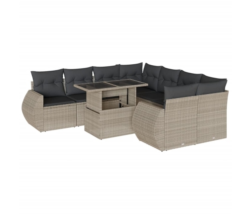 Set muebles jardín 9 pzas y cojines ratán sintético gris claro