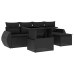 Set de sofás de jardín 6 piezas y cojines ratán sintético negro