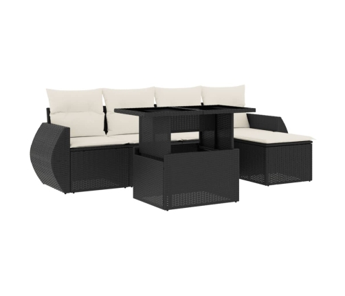 Set de sofás de jardín 6 piezas y cojines ratán sintético negro