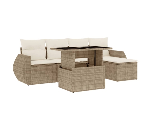 Juego de sofás jardín con cojines 6 pzas ratán sintético beige