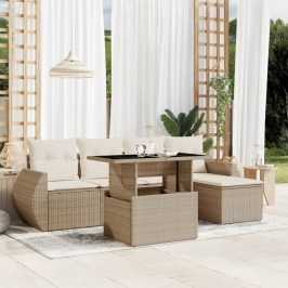 Juego de sofás jardín con cojines 6 pzas ratán sintético beige