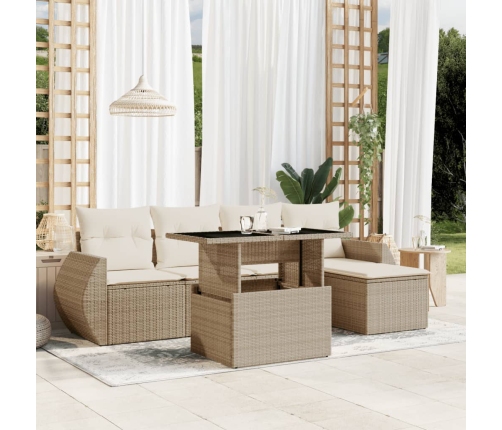 Juego de sofás jardín con cojines 6 pzas ratán sintético beige