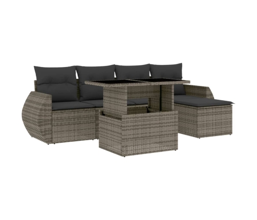 Set de muebles de jardín 6 pzas y cojines ratán sintético gris