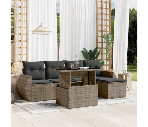 Set de muebles de jardín 6 pzas y cojines ratán sintético gris