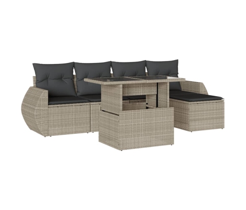 Set de sofás de jardín 6 pzas y cojines ratán sintético gris