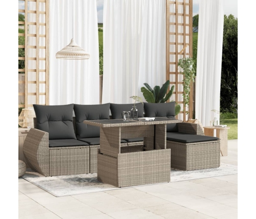 Set de sofás de jardín 6 pzas y cojines ratán sintético gris