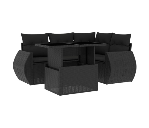 Set de muebles de jardín 5 pzas y cojines ratán sintético negro
