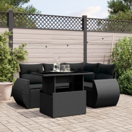 Set de muebles de jardín 5 pzas y cojines ratán sintético negro