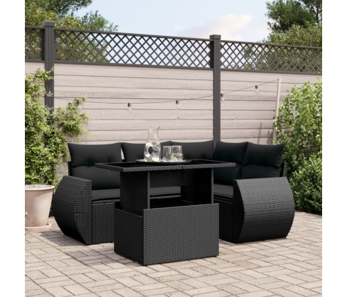 Set de muebles de jardín 5 pzas y cojines ratán sintético negro