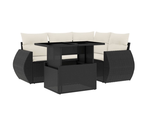 Set de muebles de jardín 5 pzas y cojines ratán sintético negro
