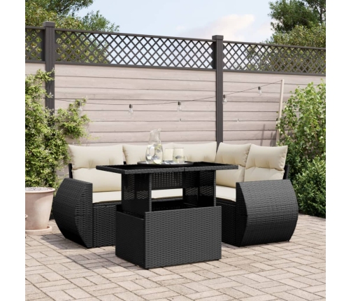 Set de muebles de jardín 5 pzas y cojines ratán sintético negro