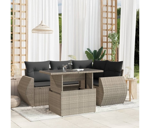 Set de sofás jardín y cojines 5 pzas ratán sintético gris claro