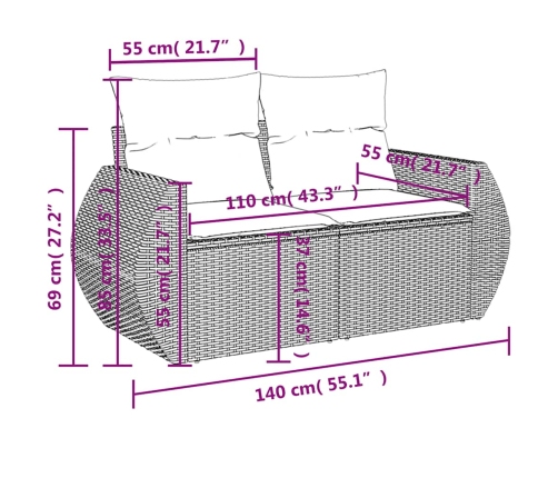 Set comedor de jardín 5 piezas y cojines ratán sintético marrón