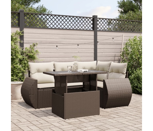 Set comedor de jardín 5 piezas y cojines ratán sintético marrón
